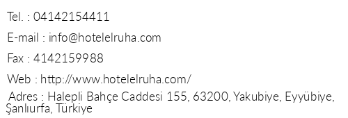 El Ruha Hotel telefon numaralar, faks, e-mail, posta adresi ve iletiim bilgileri